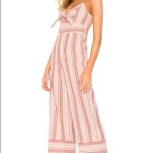 NWT J.O.A. Striped Linen Tie Front Jumpsuit Pink L